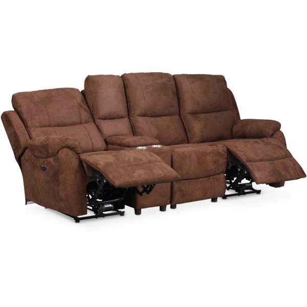 Canapé inclinable avec porte-gobelet - 3 places (électrique) en tissu microfibre marron Canapé inclinable avec porte-gobelet - 3 places (électrique) en tissu microfibre marron