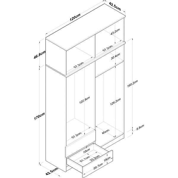 Armoire Mendy 120 cm - Noyer/blanc Armoire Mendy 120 cm - Noyer/blanc