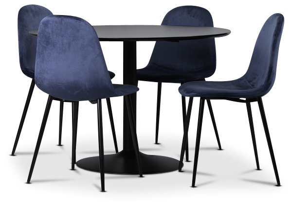 Seat matgrupp, matbord med 4 st Carisma sammetsstolar - Svart/Bl + 3.00 x Mbeltassar