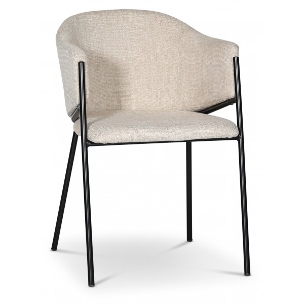 Freddy matgrupp i blackstained oak; stort runt matbord med 4 st beige Stacey stolar