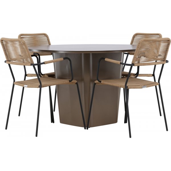 Santa Fe rund matgrupp med 4 st Lindos stolar - Brun/svart + 3.00 x Mbeltassar