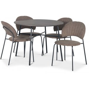 Groupe de repas Tufta table 100 cm en bois fonc + 4 chaises marron Hogrn