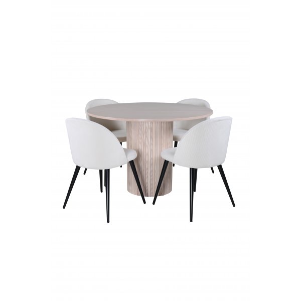 Bianca Matgrupp runt vitputsat matbord med 4 st Velvet gr�ddvit stolar