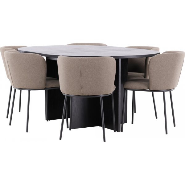 Matbord Strada med 6 st Edina stolar - Brun/svart + 4.00 x Möbeltassar Matbord Strada med 6 st Edina stolar - Brun/svart + 4.00 x Möbeltassar