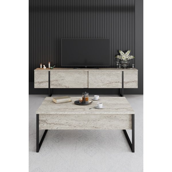 Table basse Lux 90 x 60 cm - Travertin/noir