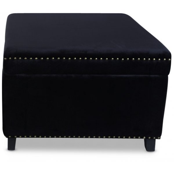 Birmingham 77x77 cm fotpall med frvaring - Svart sammet / Nitar