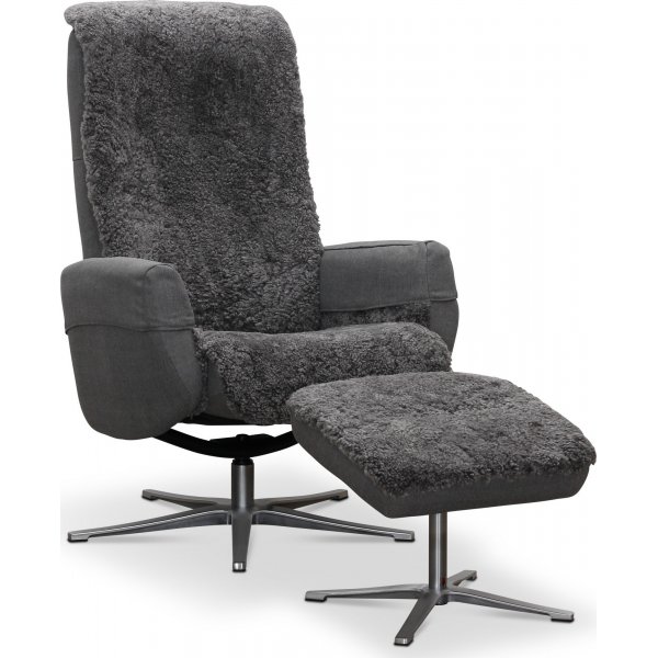 Paris f�t�lj med pall - Gr� f�rskinn