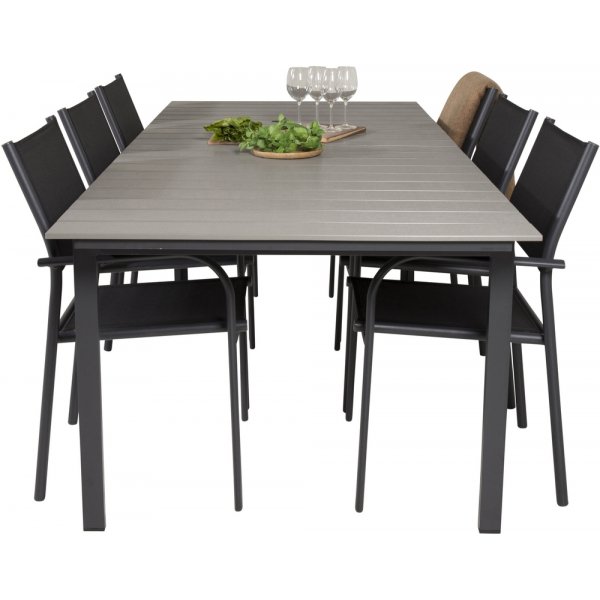 Levels utematgrupp med 6 st Santorini stolar - Svart/Grå Levels utematgrupp med 6 st Santorini stolar - Svart/Grå