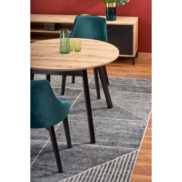 Table  manger ronde extensible Caliss 102-142 cm - Chne artisanal/noir