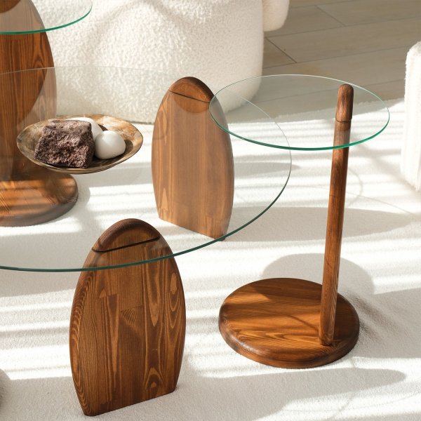 Surf bijzettafel Ø35 cm - Kastanje/helder glas Surf bijzettafel Ø35 cm - Kastanje/helder glas