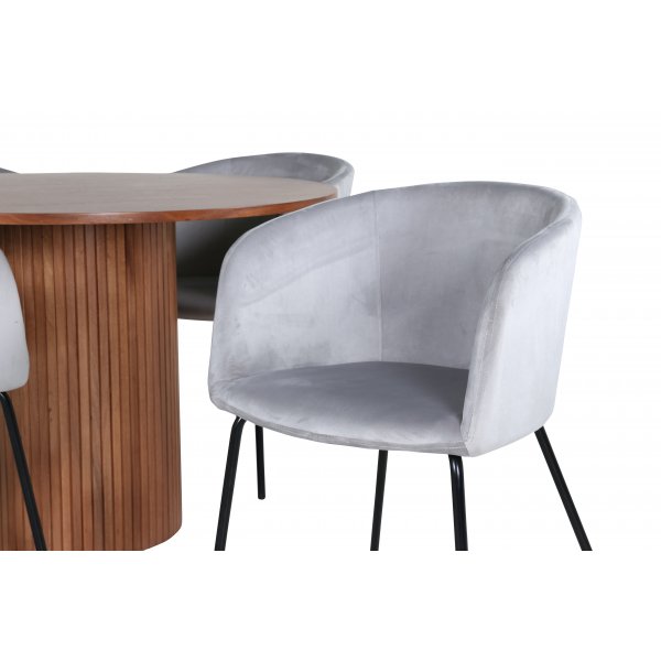 Bianca Matgrupp runt valnt matbord med 4 st Berit gr stolar