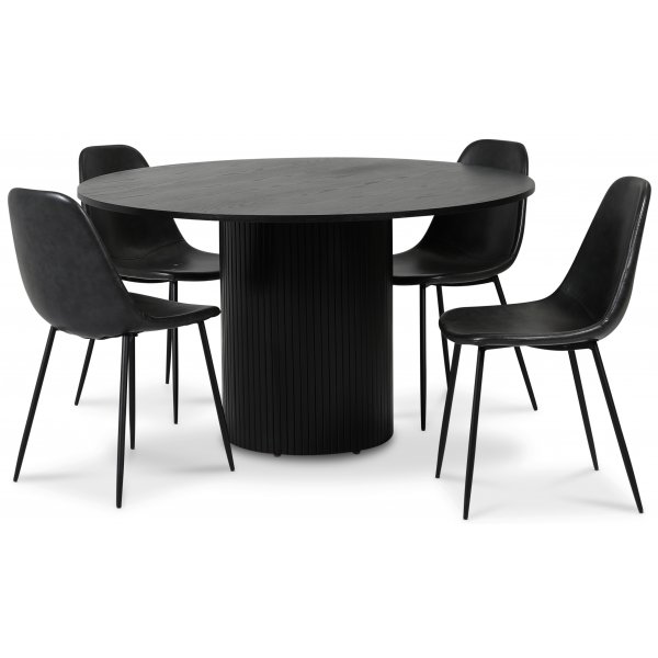 Pose matgrupp: Bord 130 cm inklusive 4 st skalstolar - Svart
