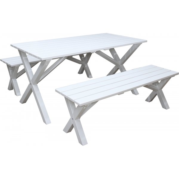 Table de groupe d'extrieur Scottsdale 150 cm avec 2 bancs - Blanc