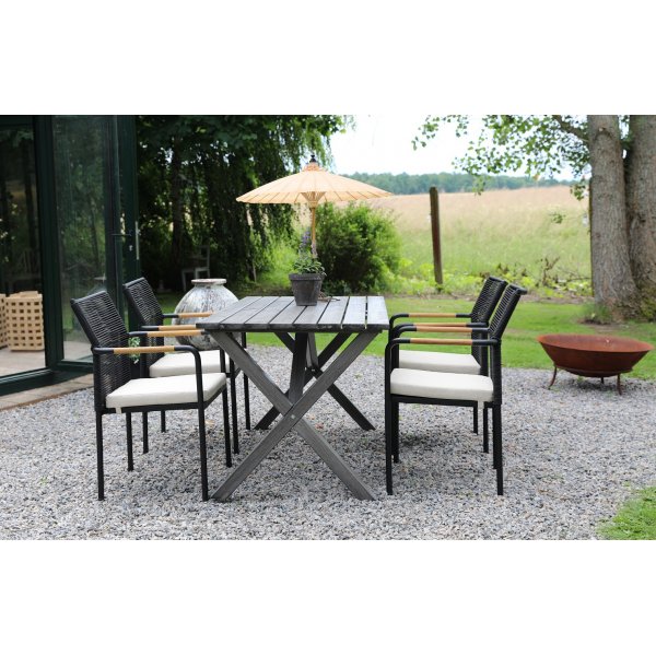 Ensemble de salle à manger d'extérieur : table et 4 fauteuils - Gris/Teck/Noir Ensemble de salle à manger d'extérieur : table et 4 fauteuils - Gris/Teck/Noir