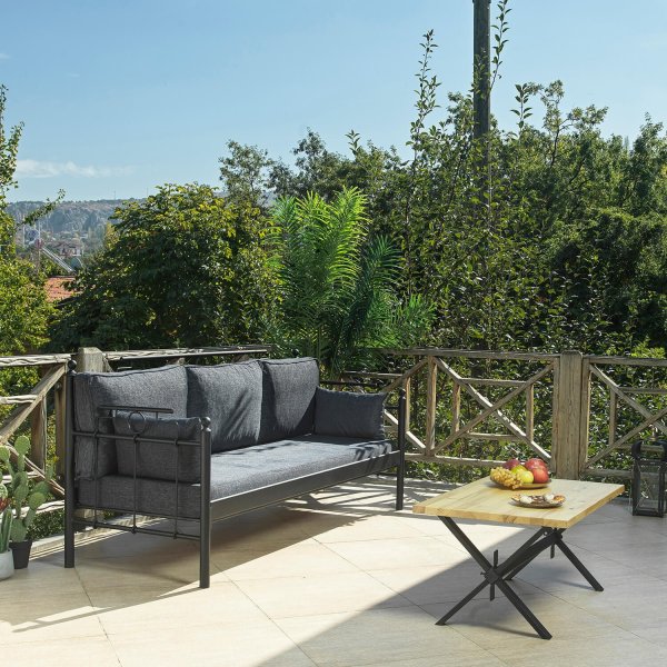 Canapé d'extérieur 3 places Hampus - Noir/anthracite + Nettoyage textile pour meubles Canapé d'extérieur 3 places Hampus - Noir/anthracite + Nettoyage textile pour meubles