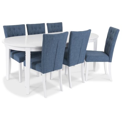 Sandhamn Matgrupp Ovalt bord med 6 st Crocket stolar i Bltt tyg
