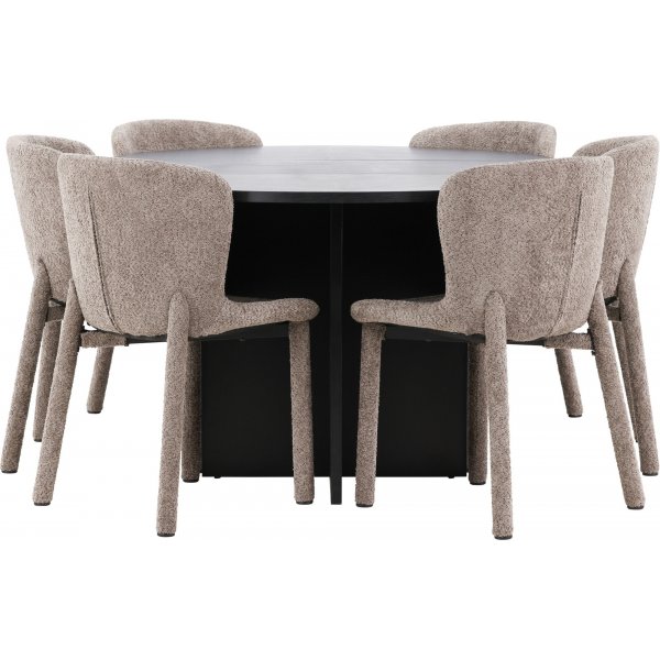 Matbord Strada med 6 st Astoria stolar - Brun/svart + 6.00 x Stolsdyna Matbord Strada med 6 st Astoria stolar - Brun/svart + 6.00 x Stolsdyna