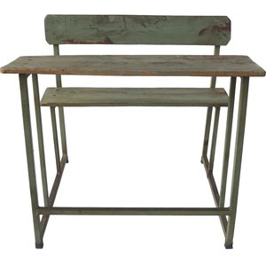 Lumang vintage skrivbord med bänk - Grågrön
