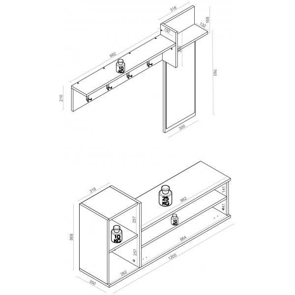 Ruby hallmöbel - Antracit/ek Ruby hallmöbel - Antracit/ek