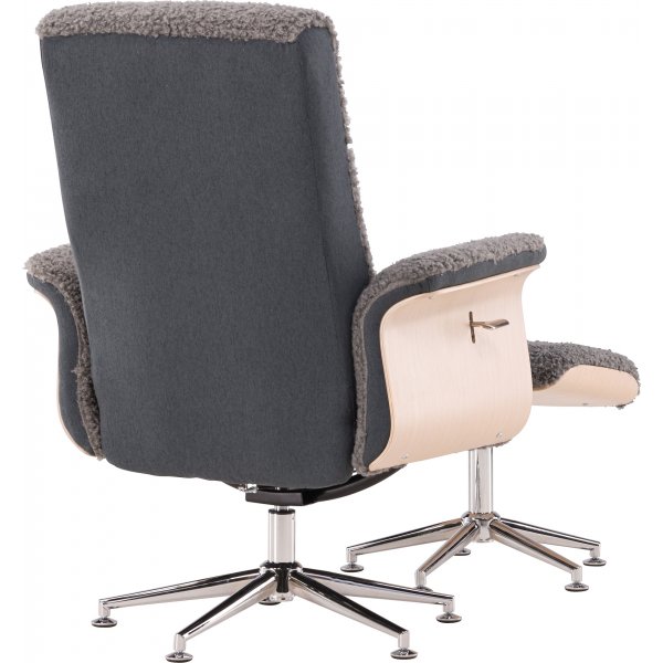 Reclinerfåtölj med fotpall - Grå fårskinnsimitation/whitewash ek + Fläckborttagare för möbler Reclinerfåtölj med fotpall - Grå fårskinnsimitation/whitewash ek + Fläckborttagare för möbler