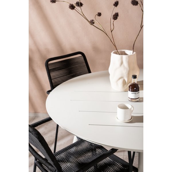 Lina utematgrupp med 4 st Lindos karmstolar - Beige/Svart