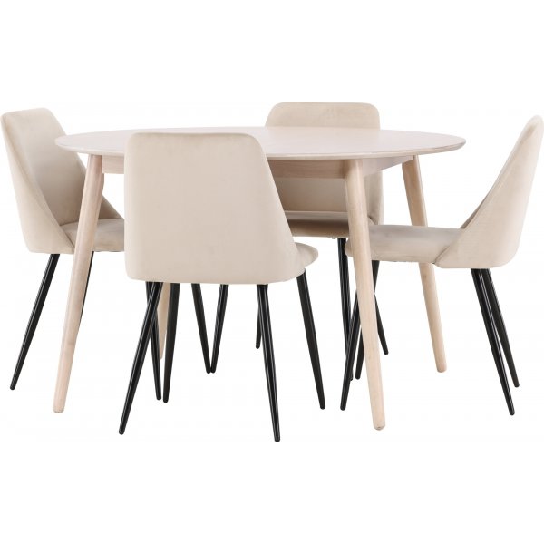 Matbord Flora med 4 st Night stolar - Beige/svart/whitewash + 4.00 x Stolsdyna Matbord Flora med 4 st Night stolar - Beige/svart/whitewash + 4.00 x Stolsdyna