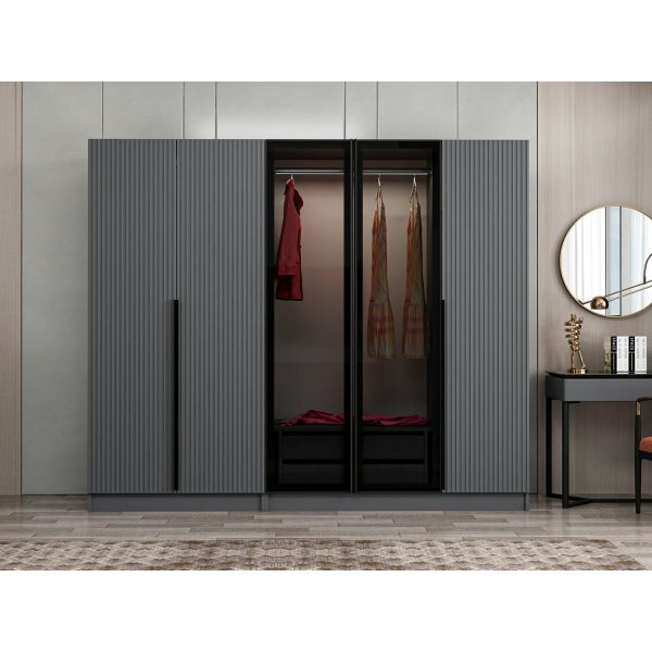 Armoire Cikani avec porte vitre, 225x52x210 cm - Anthracite/fume