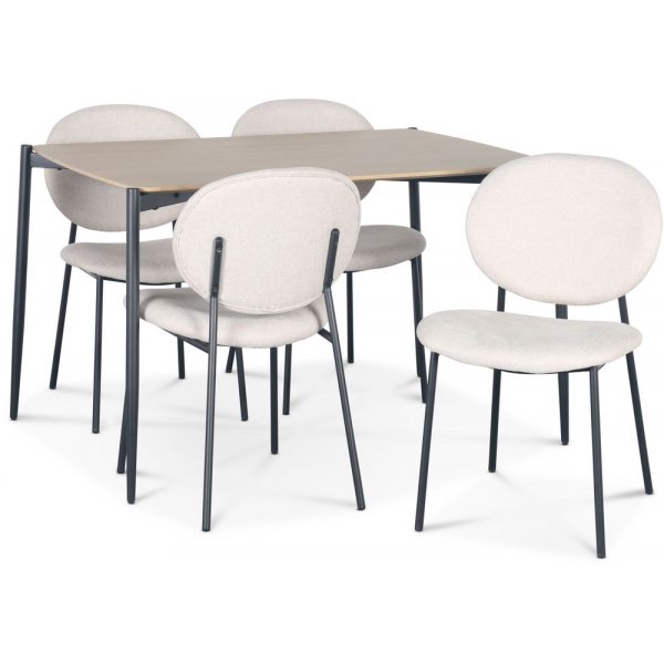 Lokrume matgrupp 120 cm bord i ljust tr + 4 st Tofta beige stolar