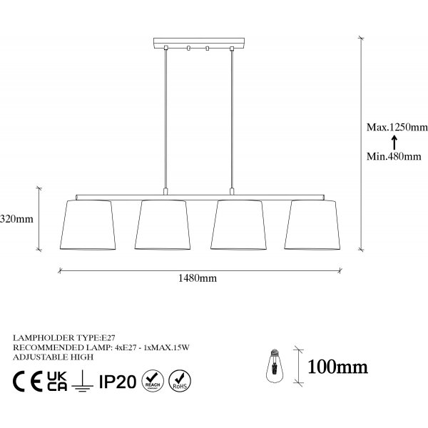 Plafonnier Valle 10815 - Noir/or/blanc/beige