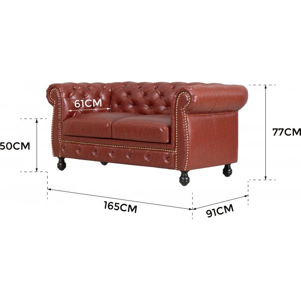 Canap Chesterfield 2 places en PU marron