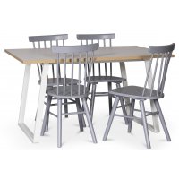 Edge matgrupp; Matbord i vit HPL 140x90 cm med 4 st gråa Orust pinnstolar Edge matgrupp; Matbord i vit HPL 140x90 cm med 4 st gråa Orust pinnstolar