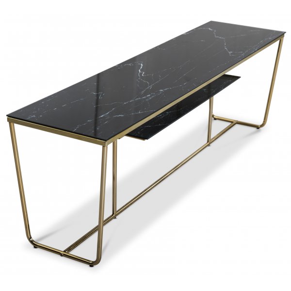 Stella TV-b�nk - Svart marmorerat glas / M�ssingsf�rgat underrede
