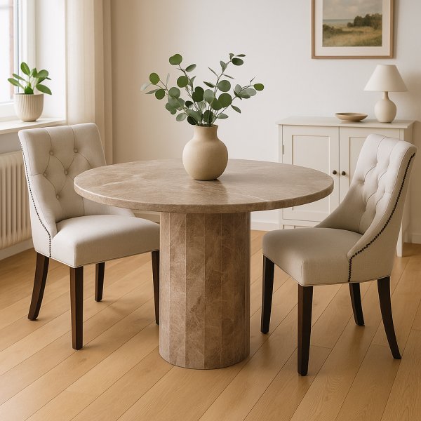 Pegani runt matbord i beige/grey marmor - 110 cm