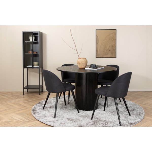 Bianca Matgrupp runt svart matbord med 4 st Velvet svart stolar Bianca Matgrupp runt svart matbord med 4 st Velvet svart stolar
