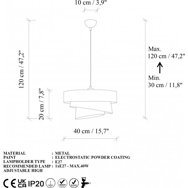 Stage taklampa 40 cm - Svart