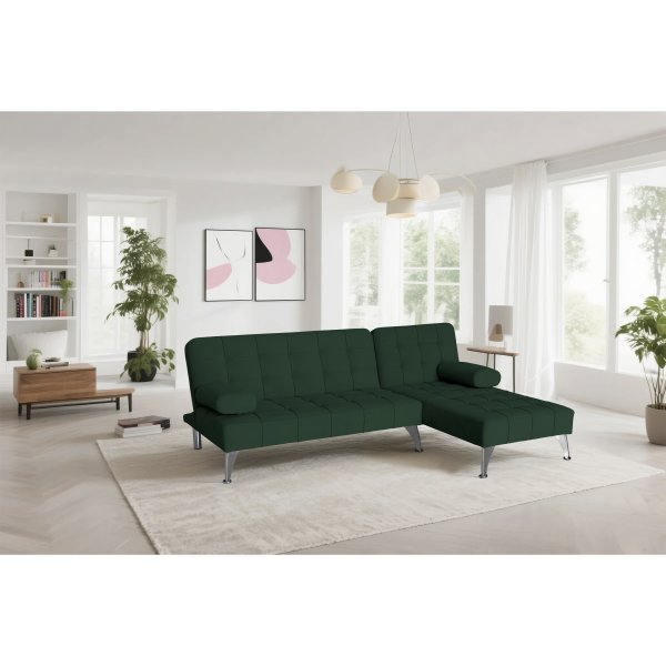 Divansoffa i grön sammet med bäddfunktion Divansoffa i grön sammet med bäddfunktion