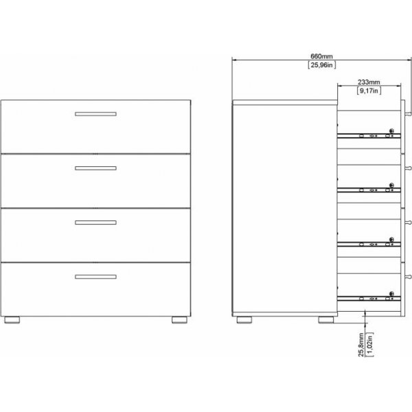 Commode large Pepe avec 4 tiroirs - Noyer Commode large Pepe avec 4 tiroirs - Noyer