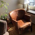 Kundbild Ambassad�r Professor f�t�lj - Vintage l�der: Min l�sh�rna med solljus in fr�n...