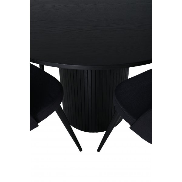 Bianca Matgrupp runt svart matbord med 4 st Velvet svart stolar