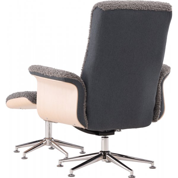 Reclinerfåtölj med fotpall - Grå fårskinnsimitation/whitewash ek + Fläckborttagare för möbler Reclinerfåtölj med fotpall - Grå fårskinnsimitation/whitewash ek + Fläckborttagare för möbler