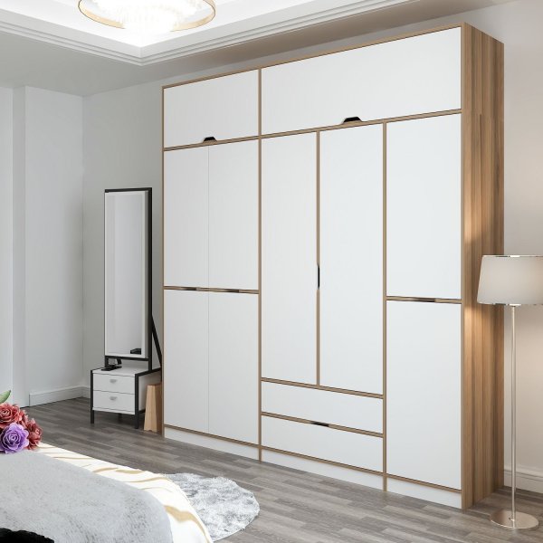 Elina garderob 232 x 52 x 253 cm - Vit/brun Elina garderob 232 x 52 x 253 cm - Vit/brun