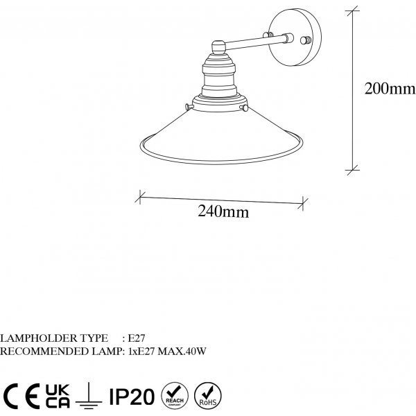 Conische wandlamp 12195 - Zwart
