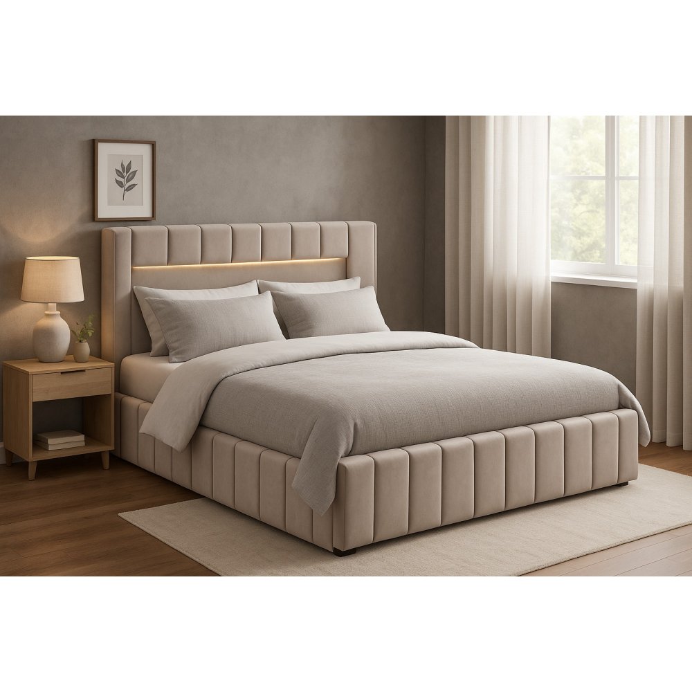Sängram med led-belysning 180x200 cm + Textilskydd för möbler - Box beds & Sängar med förvaring, Sängar