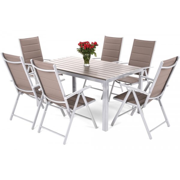 Matgrupp Ibiza 150 cm - silver/taupe, inkl. 6 positionsstolar