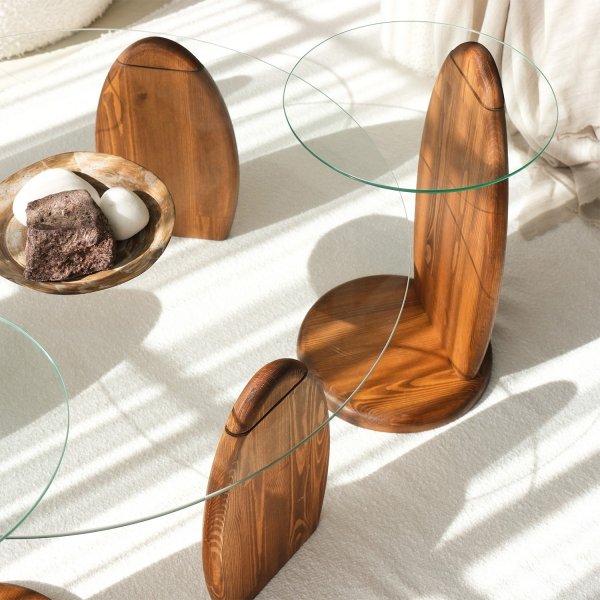 Surf bijzettafel Ø35 cm - Kastanje/helder glas Surf bijzettafel Ø35 cm - Kastanje/helder glas