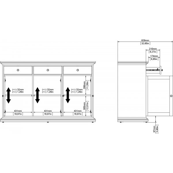 Paris skänk med 3 skåp och 3 lådor - Grå Paris skänk med 3 skåp och 3 lådor - Grå