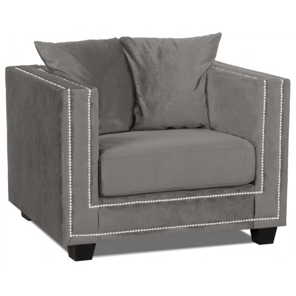 Fauteuil Temple à rivets - Velours mat beige Fauteuil Temple à rivets - Velours mat beige