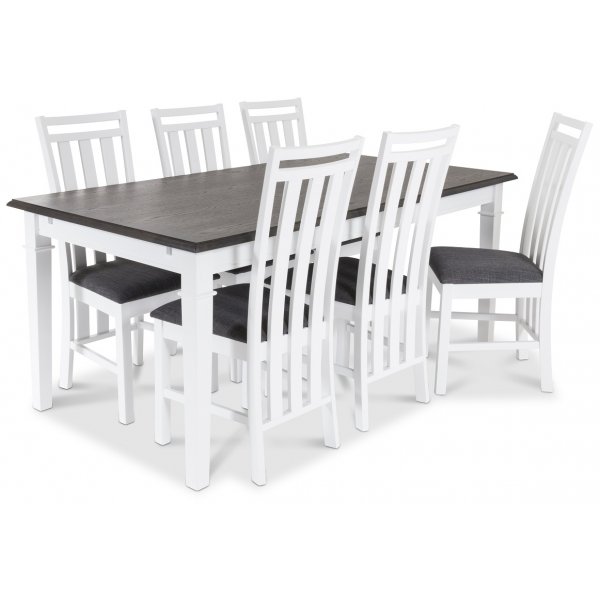 Ramns Matgrupp 180 cm med 6 st Skagen stolar med Grtt tyg