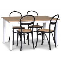 Fårö matgrupp; matbord 140x90 cm - Vit / oljad ek med 4 st Danderyd No.16 stolar Svarta Fårö matgrupp; matbord 140x90 cm - Vit / oljad ek med 4 st Danderyd No.16 stolar Svarta