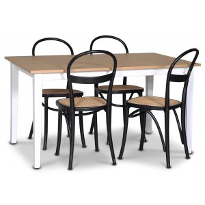 Fårö matgrupp matbord 140x90 cm - Vit / oljad ek med 4 st Danderyd No.16 stolar Svarta